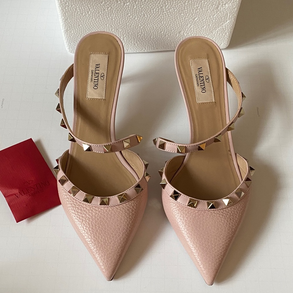 Valentino Pink Rockstud Pointed Toe Mule Heels - Picture 2 of 5